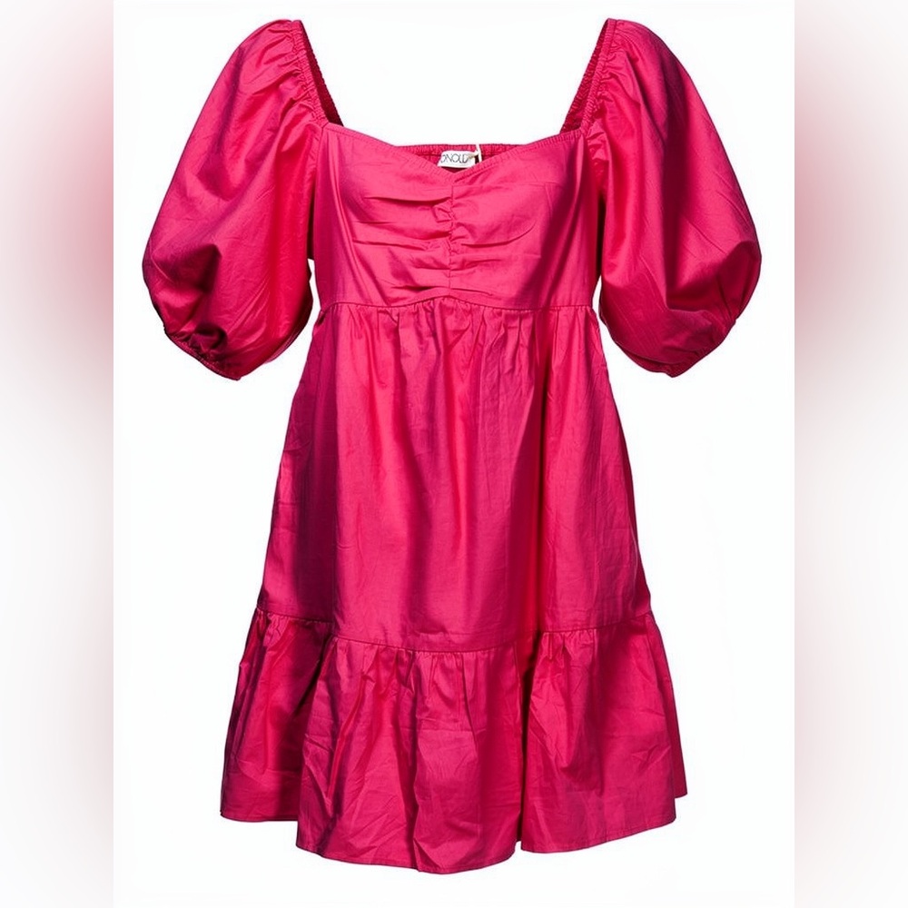 Vibrant Pink Puff Sleeve Dress for Women